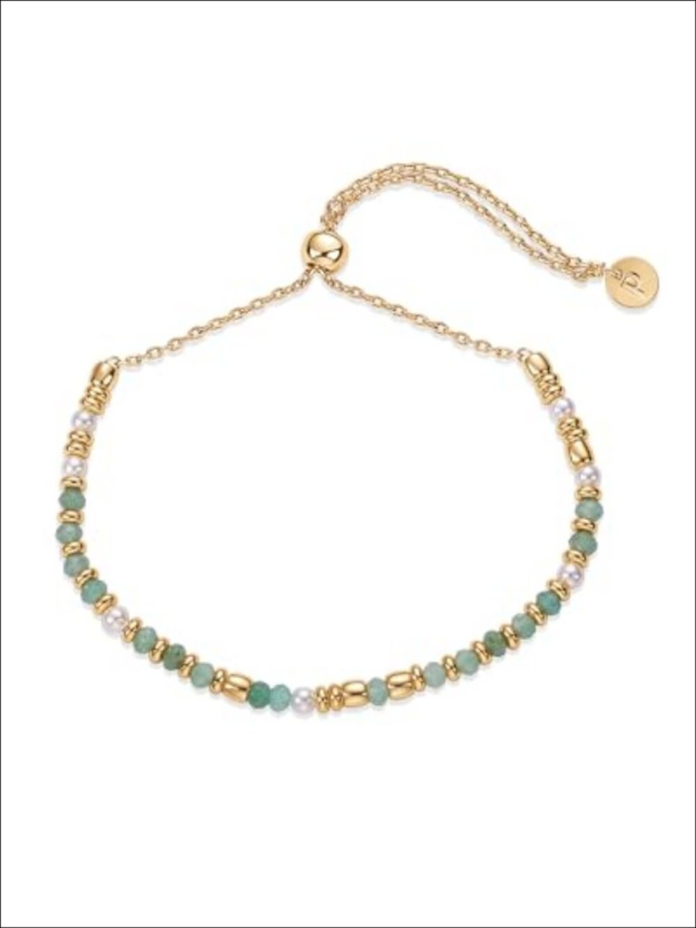 14K Gold Plated Gemstone Beaded Bracelet Adjustable Chain Stack